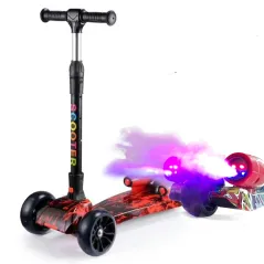 Foldable Three-wheeled Children Scooter with Spray Flash & Music Features