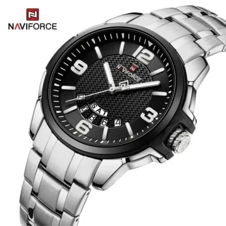 NaviForce Men Analog Digital Dual Display Sports Steel Strap Quartz Watch