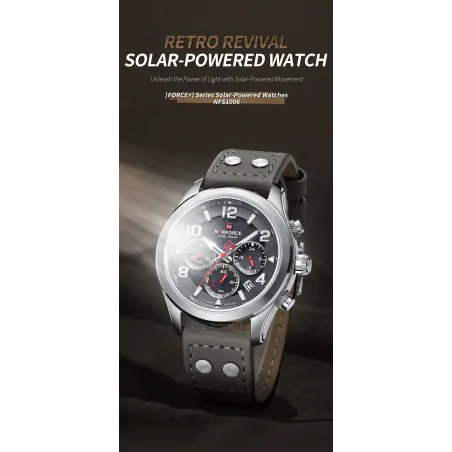 Naviforce Luxury Solar Powered 5ATM Waterproof Casual Leather Chronograph Men’s Watch NFS1006