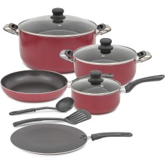 Easy Cook 10 Pc Non Stick Cookware Set Combo Red