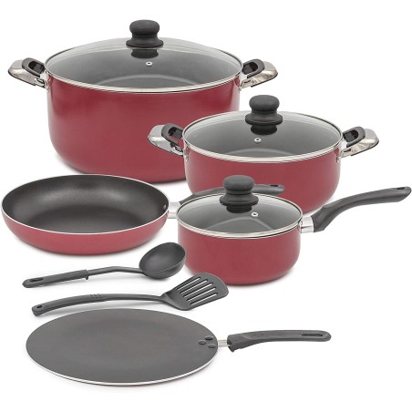 Easy Cook 10 Pc Non Stick Cookware Set Combo Red