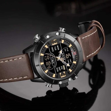 Naviforce Double Time Multy Function Leather Strap Watch