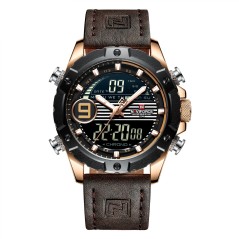 Naviforce Multifunction Dual Time Leather Strap Watch