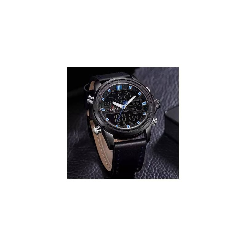 Naviforce Digital Analog Dual Movement Leather Strap Watch
