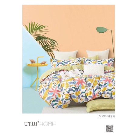 Peachy Keen Lemon Quilt Design Cotton Bedsheet