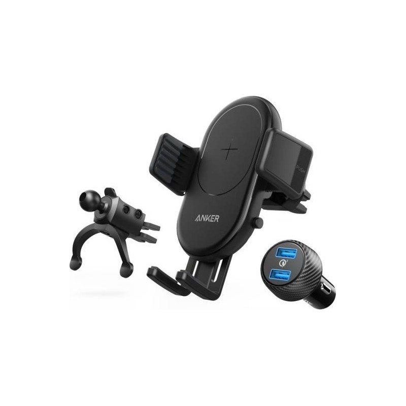 Anker Powerwave 7.5 Car Mount With 2-Port Quick Charge 3.0 Car Charger Black